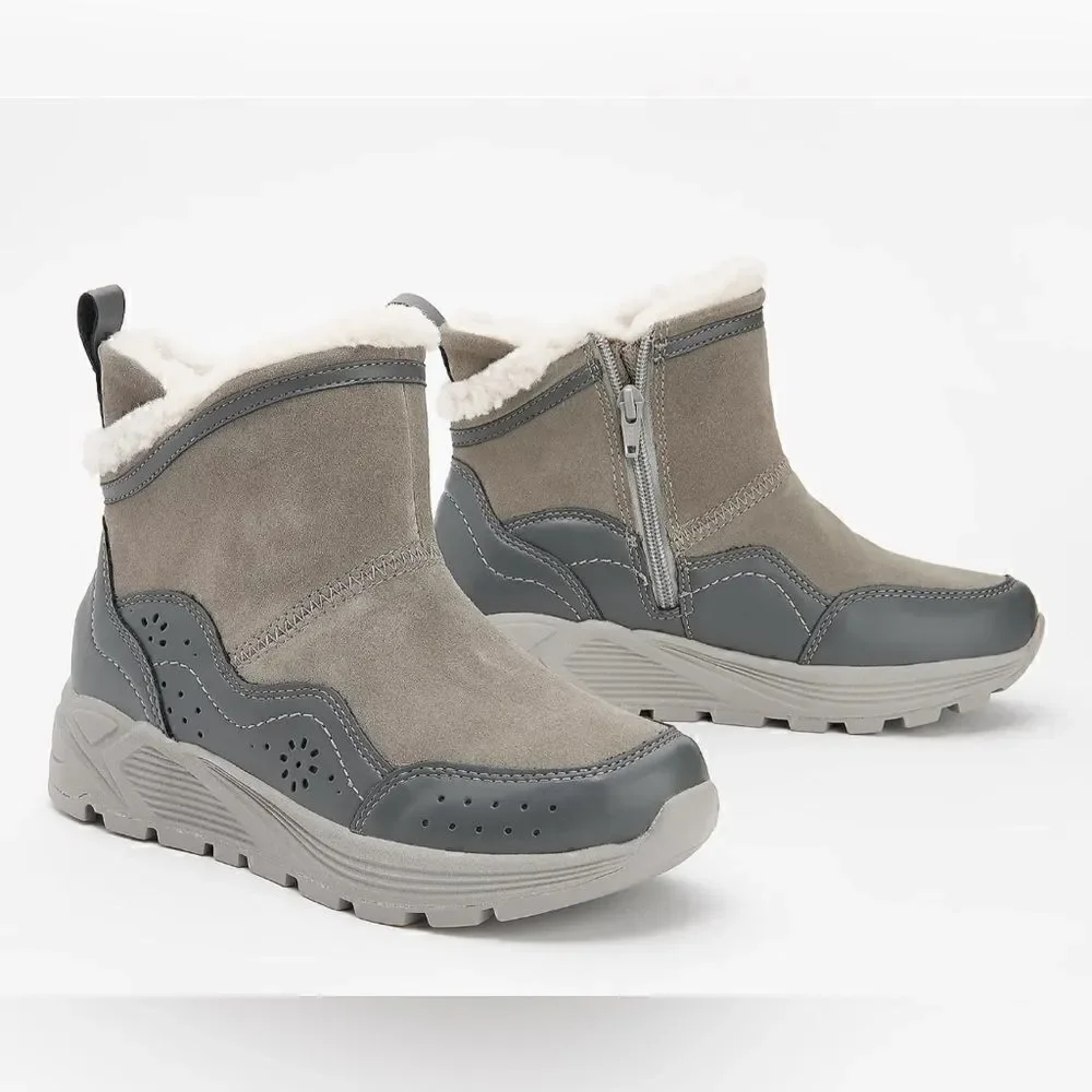 Earth Journey Verve Waterproof Suede Boots Grey  Faux Fur Lining 7.5 M